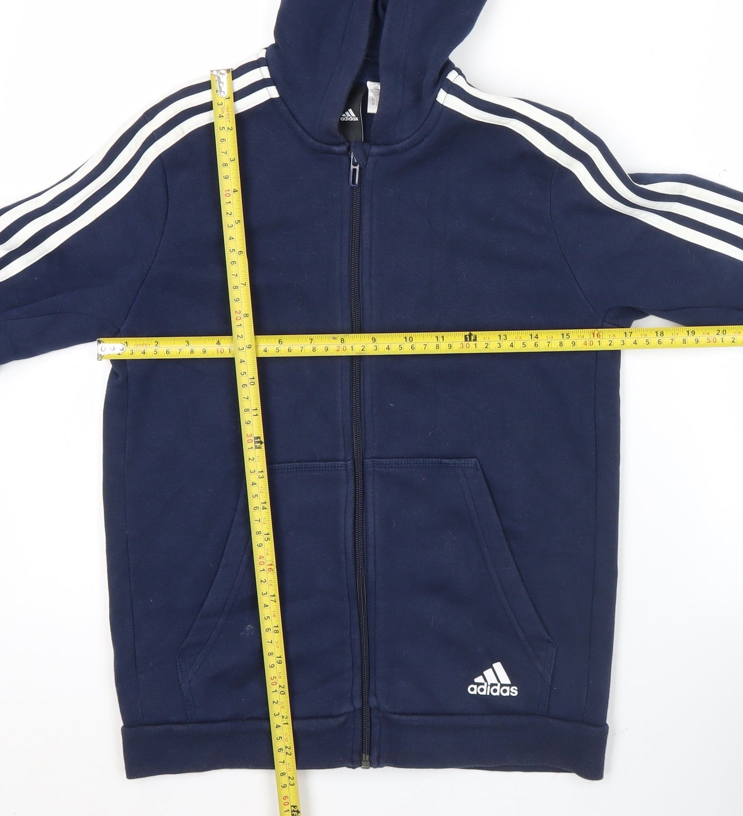Adidas Boys Blue Full Zip Hoodie 11-12Y Fleece Long Sleeve Sportswear