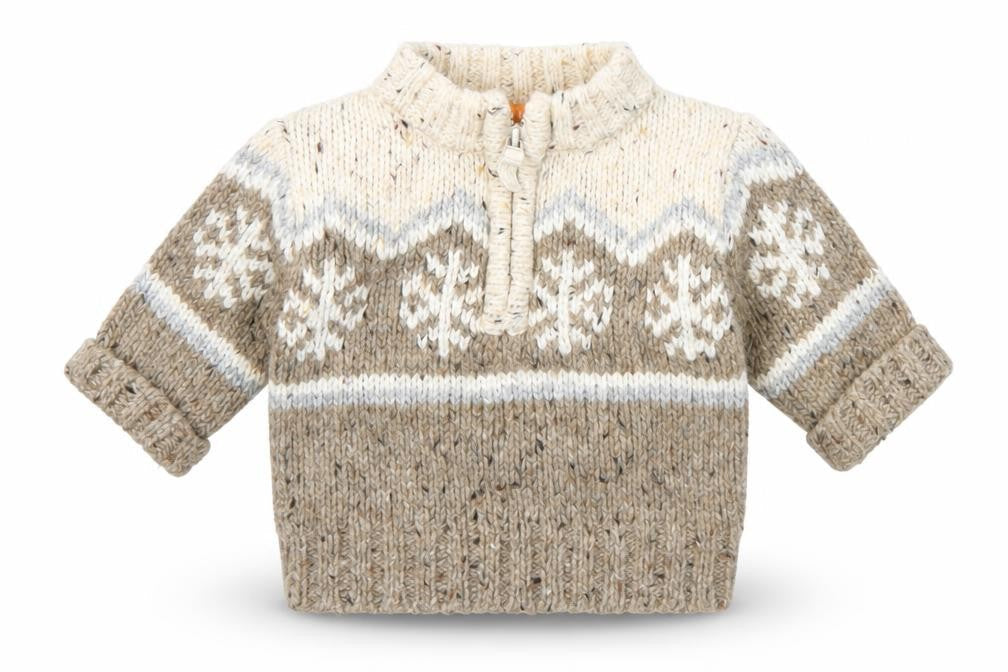 Mini Mode Unisex Baby Beige Fair Isle Winter 1/4 Zip Jumper 0-3 Months