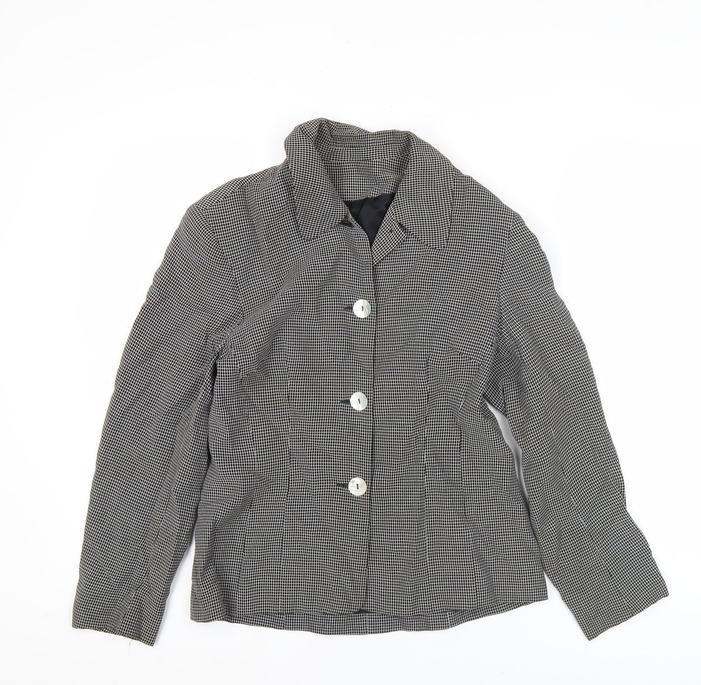 Richards Womens Black Petites Size 8 Checked Three-Button Suit Jacket