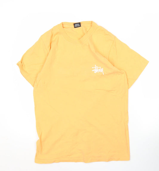 Stussy Men’s Yellow XL Graphic Logo Short Sleeve Cotton T-Shirt