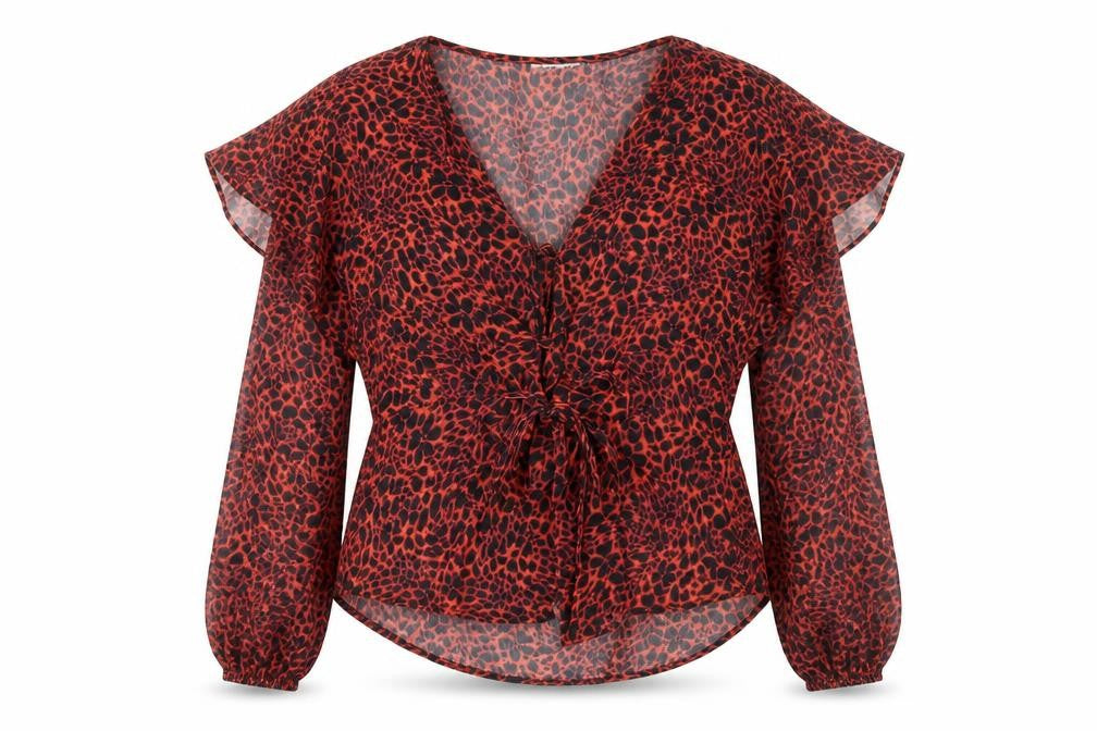 Topshop Women’s Red Animal Print Chiffon Wrap Blouse UK 8
