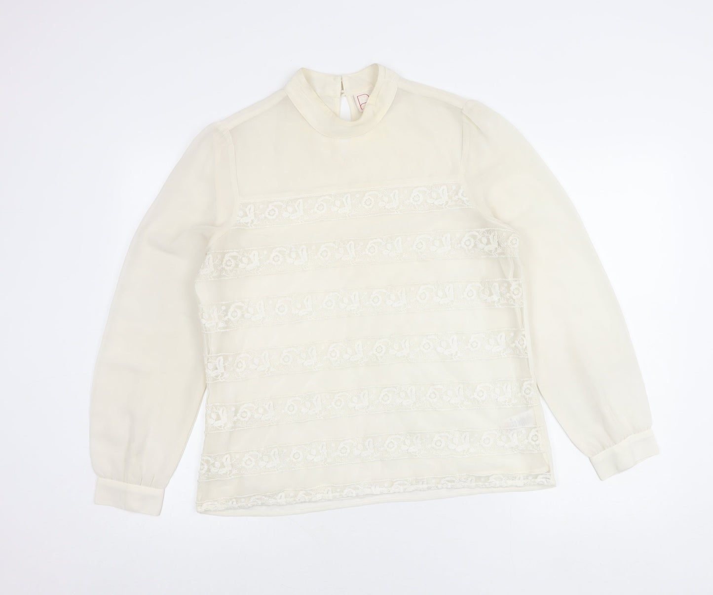 Next Women’s Ivory Petite Blouse Size 14 Mock Neck Lace Detail