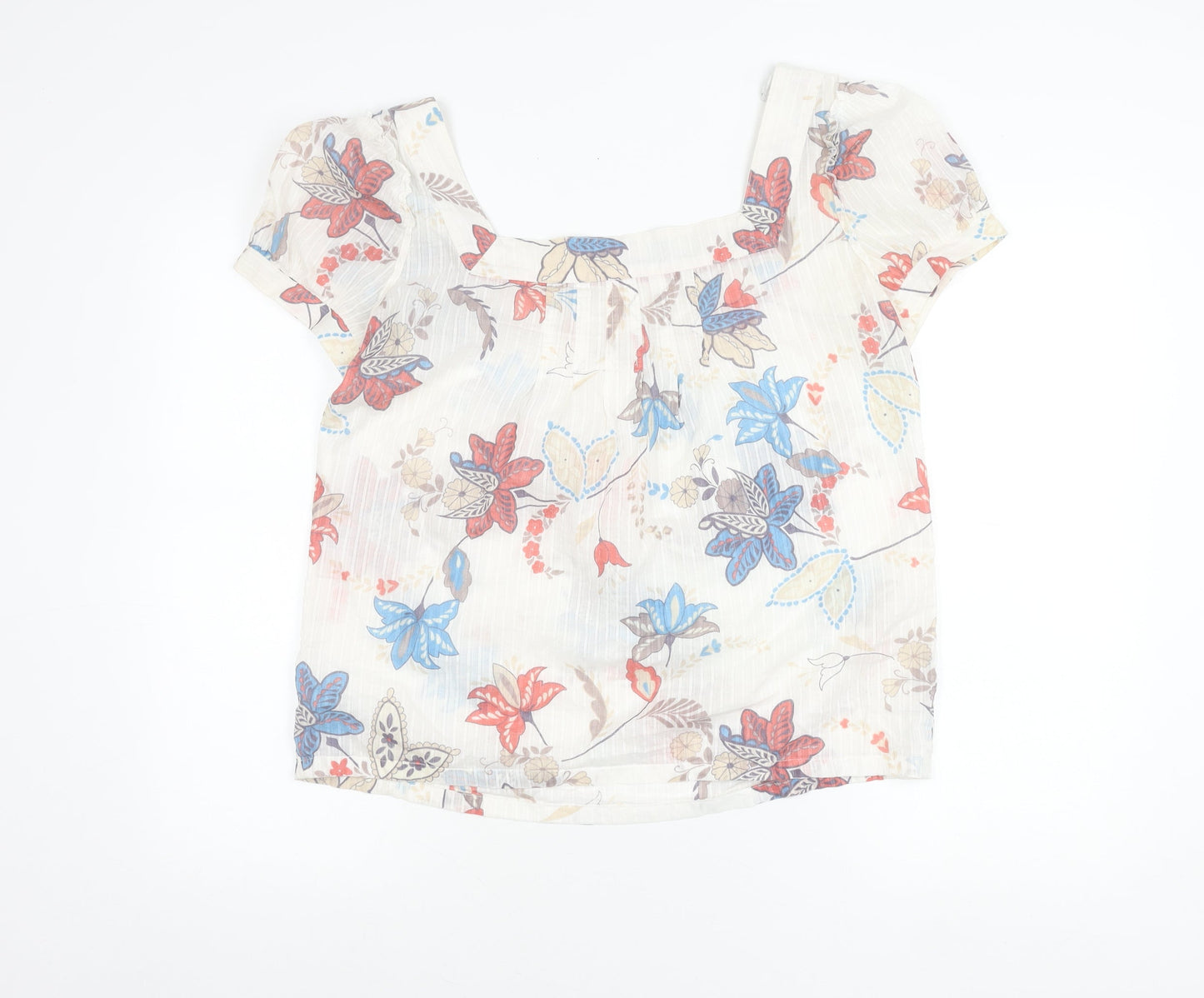 Guess Jeans Womens Multicoloured Floral Peasant Blouse Size L Short Sleeve