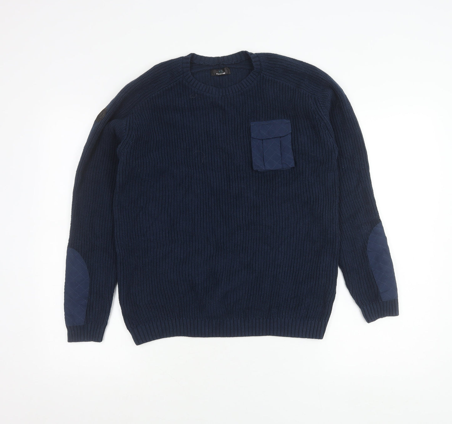 Firetrap Boys Blue 13 Years Crew Neck Pullover Jumper with Elbow Patches