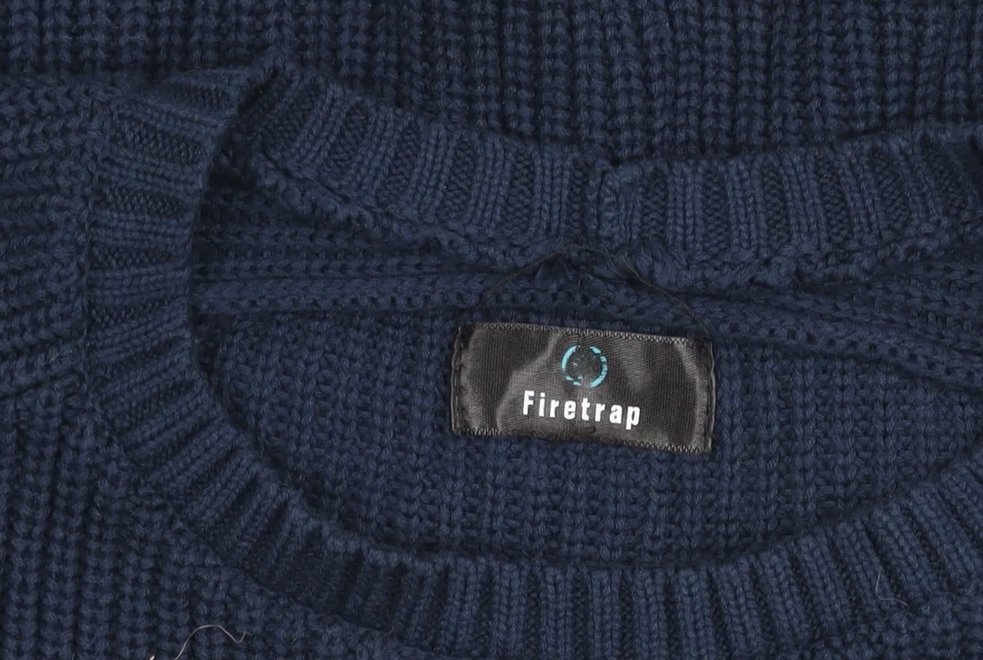 Firetrap Boys Blue 13 Years Crew Neck Pullover Jumper with Elbow Patches