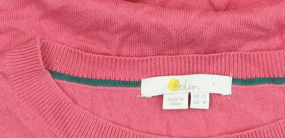 Boden Womens Pink Crew Neck Wool Cotton Pullover Jumper Size 12