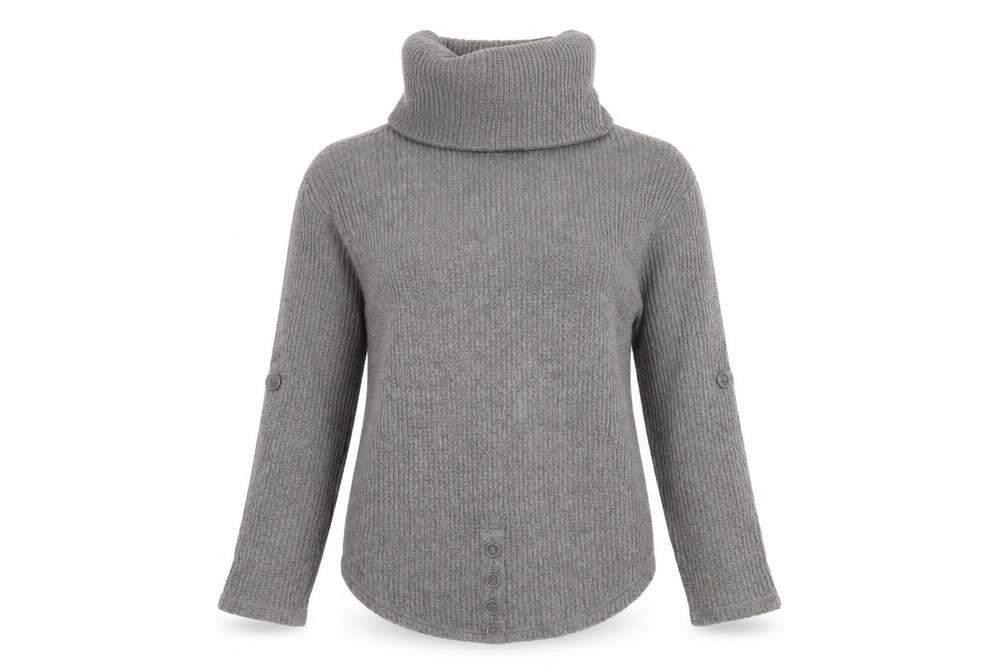 Front view of Only women’s grey cowl neck knit jumper, size S