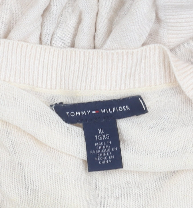 Tommy Hilfiger Women’s Beige XL V-Neck Cotton Silk Jumper