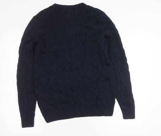 Lacoste Women’s Blue Cotton V-Neck Cable Knit Jumper M