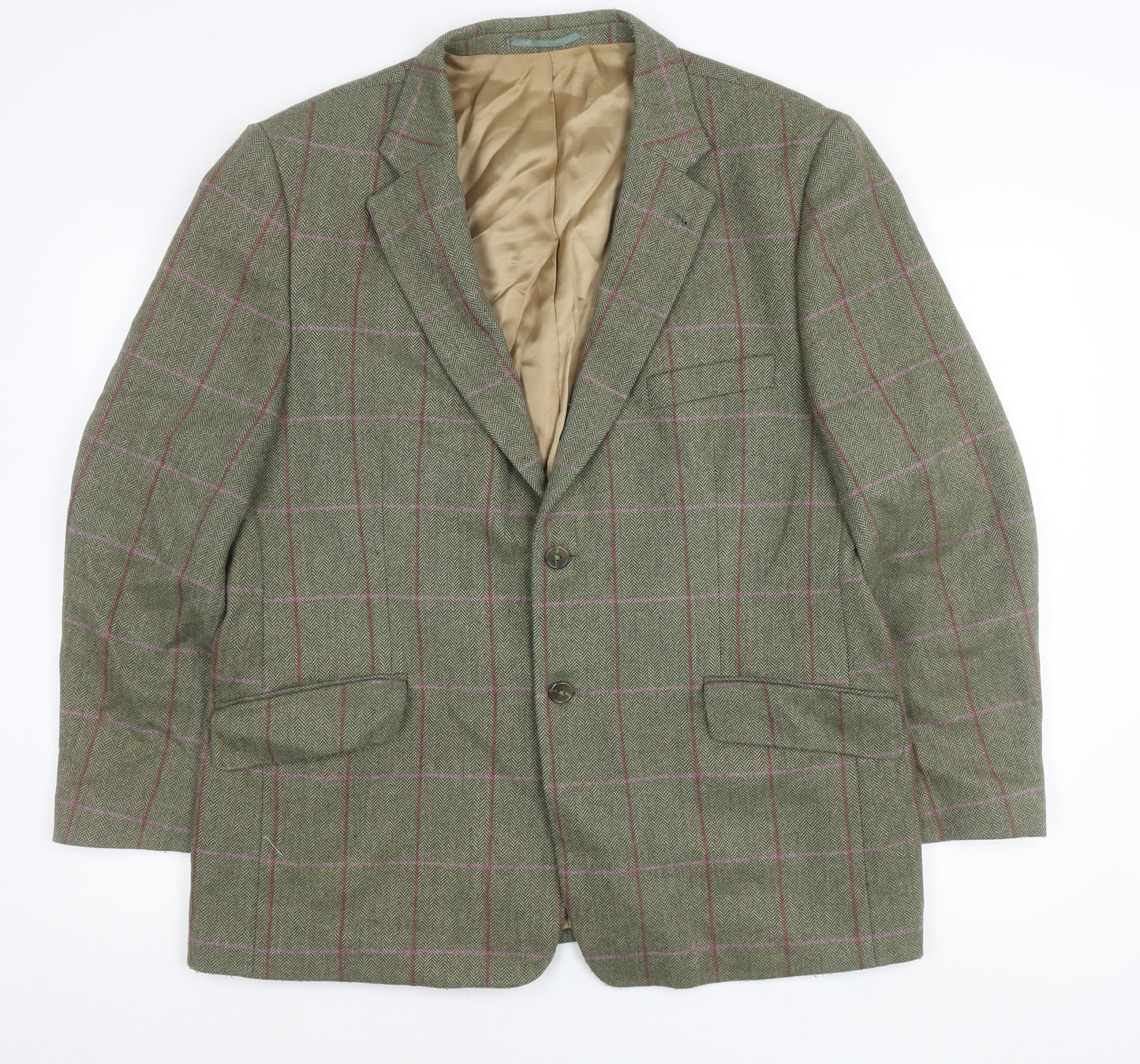Alpendale Unisex Green Wool Checked Tweed Suit Jacket Size 44 Classic Country Style