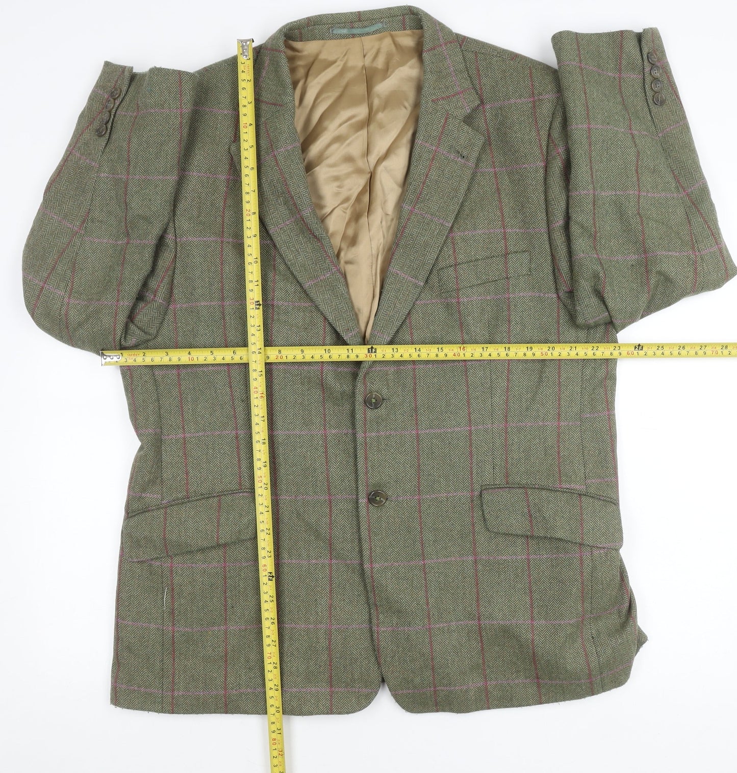 Alpendale Unisex Green Wool Checked Tweed Suit Jacket Size 44 Classic Country Style