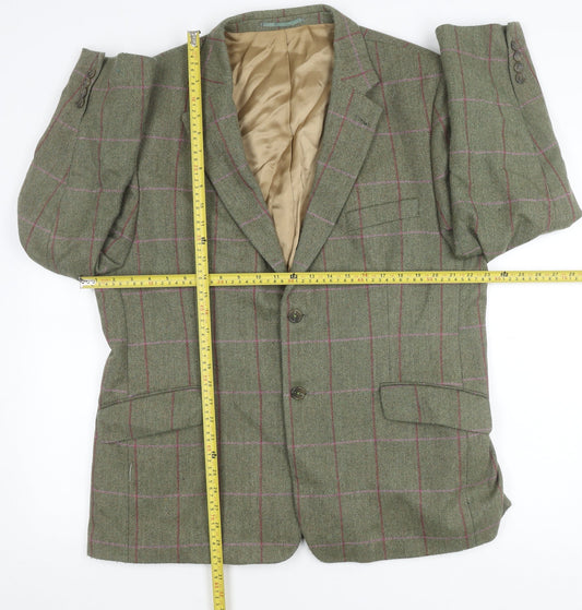 Alpendale Unisex Green Wool Checked Tweed Suit Jacket Size 44 Classic Country Style