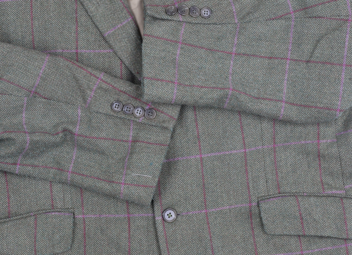 Alpendale Unisex Green Wool Checked Tweed Suit Jacket Size 44 Classic Country Style
