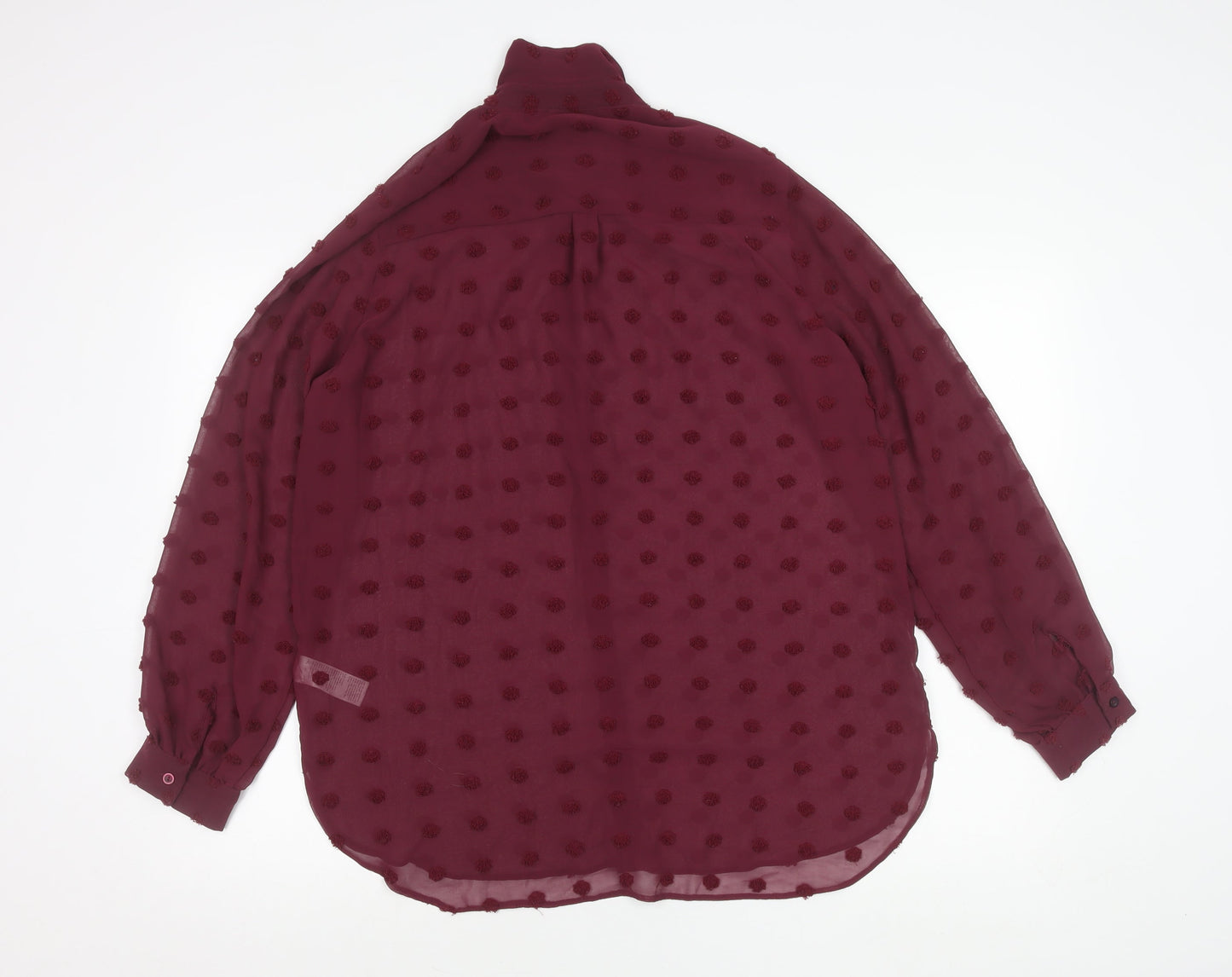 Wallis Women's Red Polka Dot Button-Up Chiffon Blouse UK 14