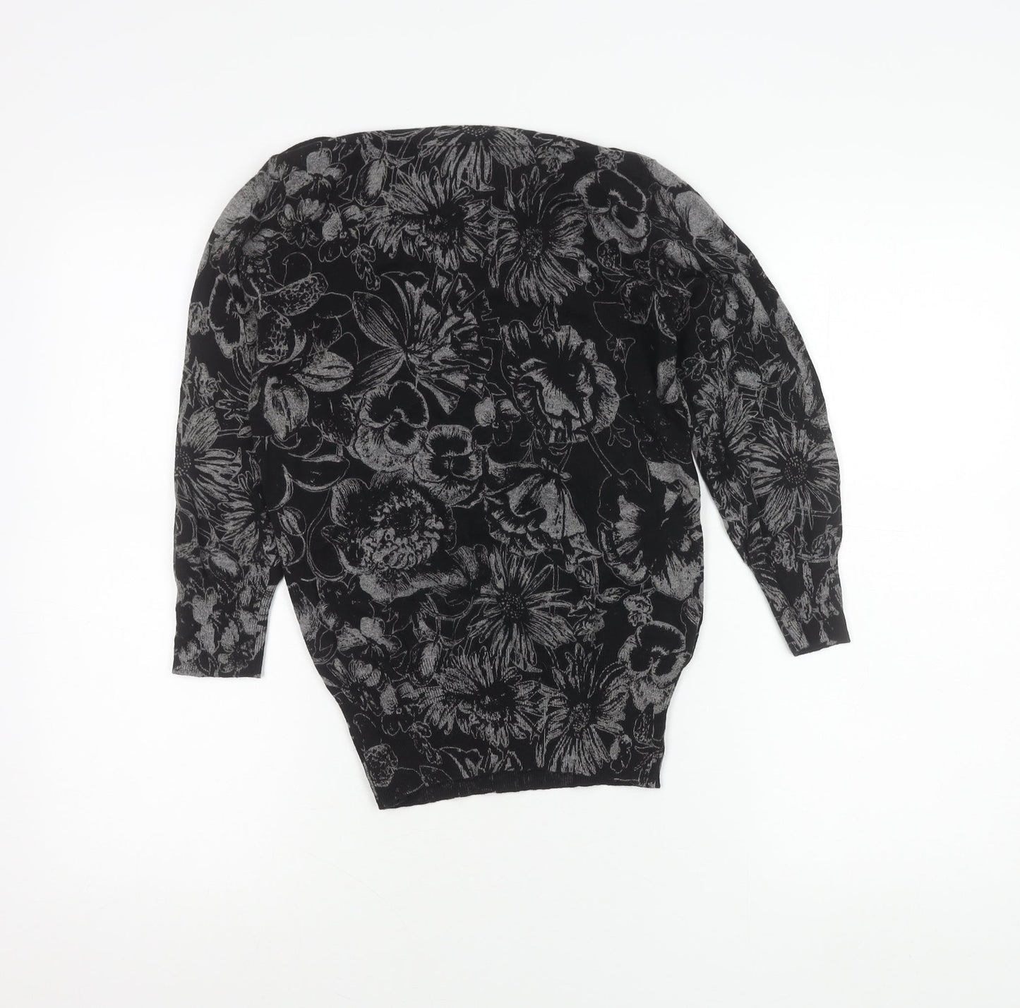 Next Women’s Black Floral Knit Tunic Blouse Size 6 Long Sleeve