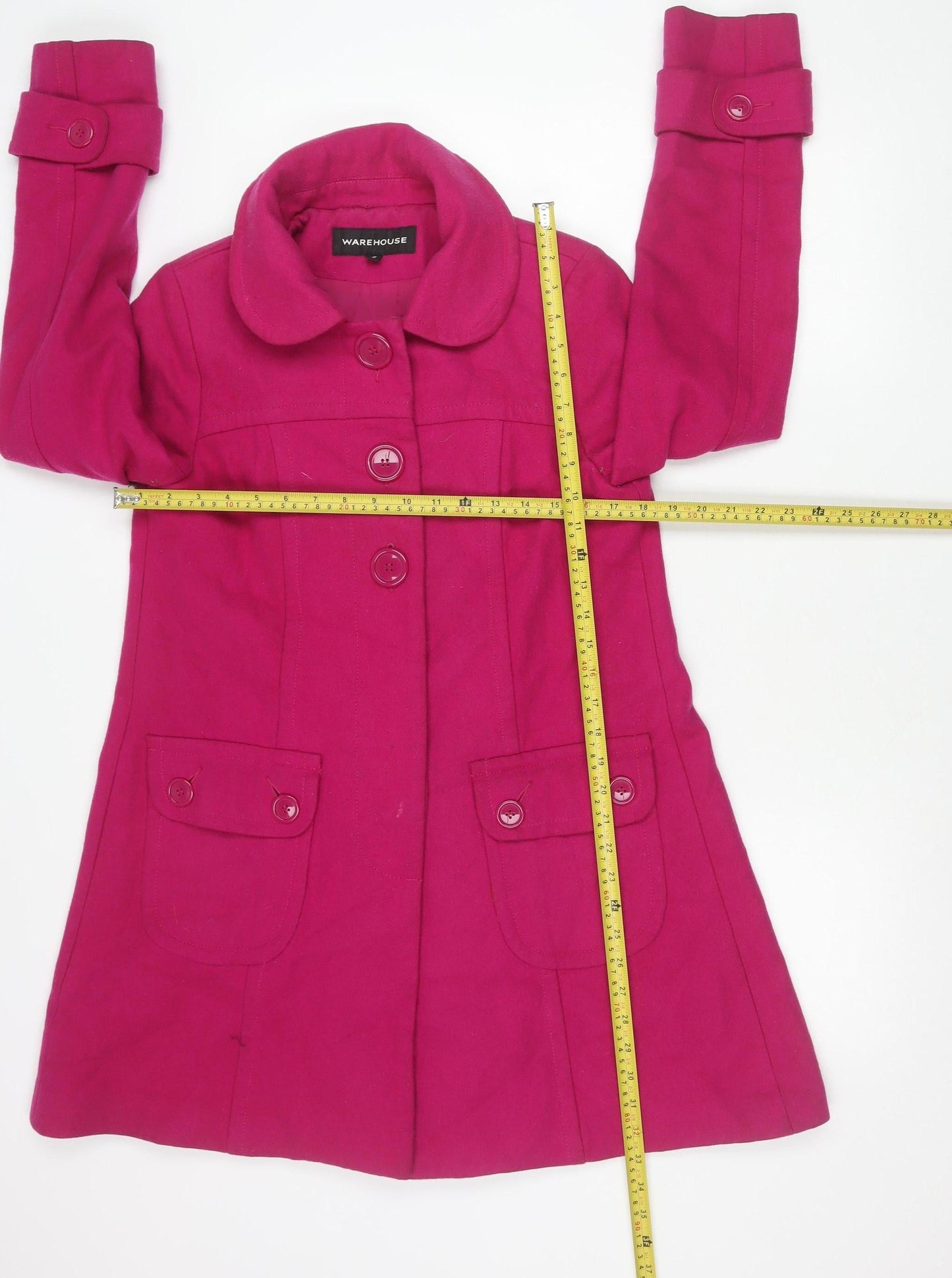 Warehouse Women’s Pink Wool Blend Mid-Length Coat Size 10