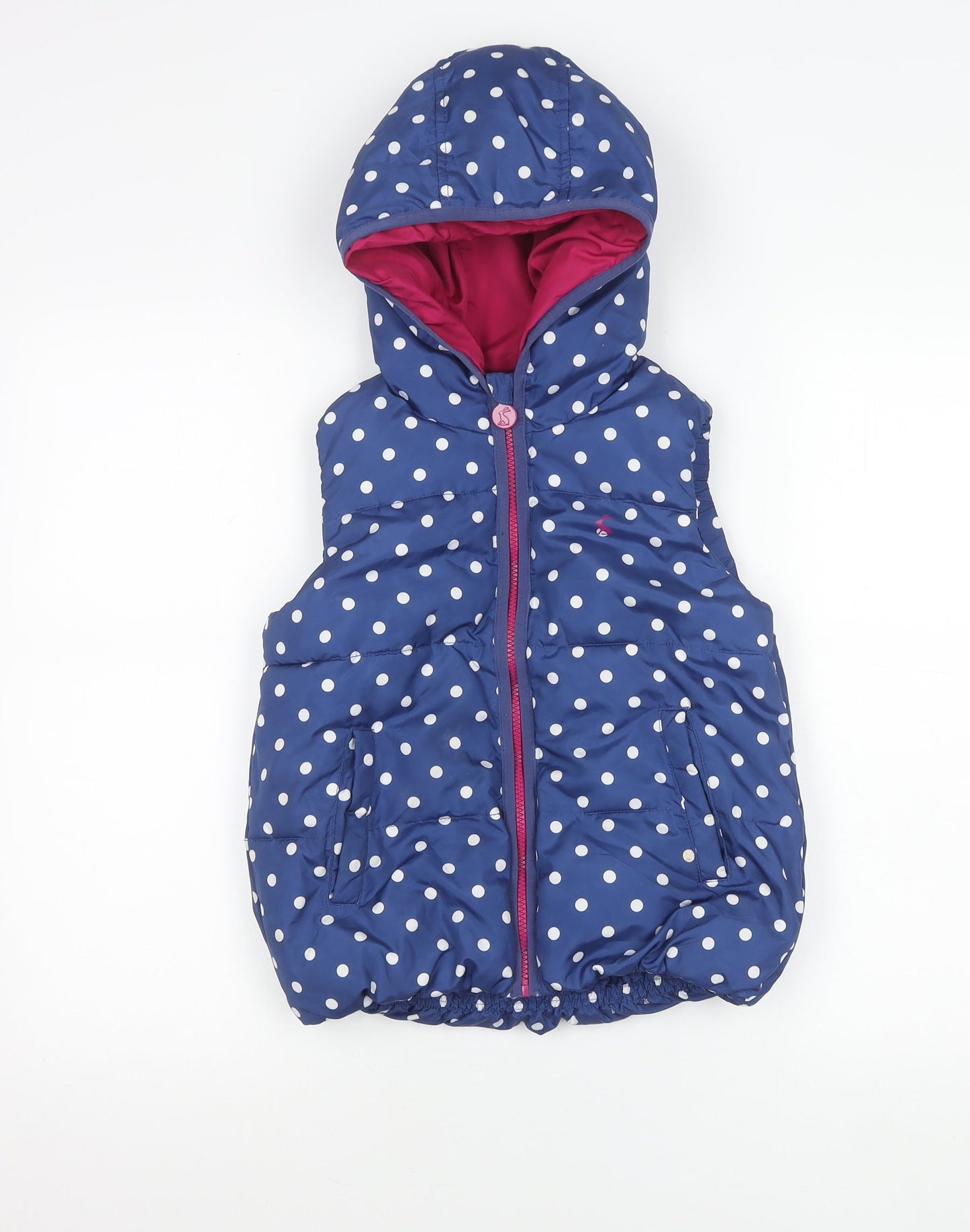 Joules Girls Blue Polka Dot Hooded Puffer Gilet Waistcoat 8 Years