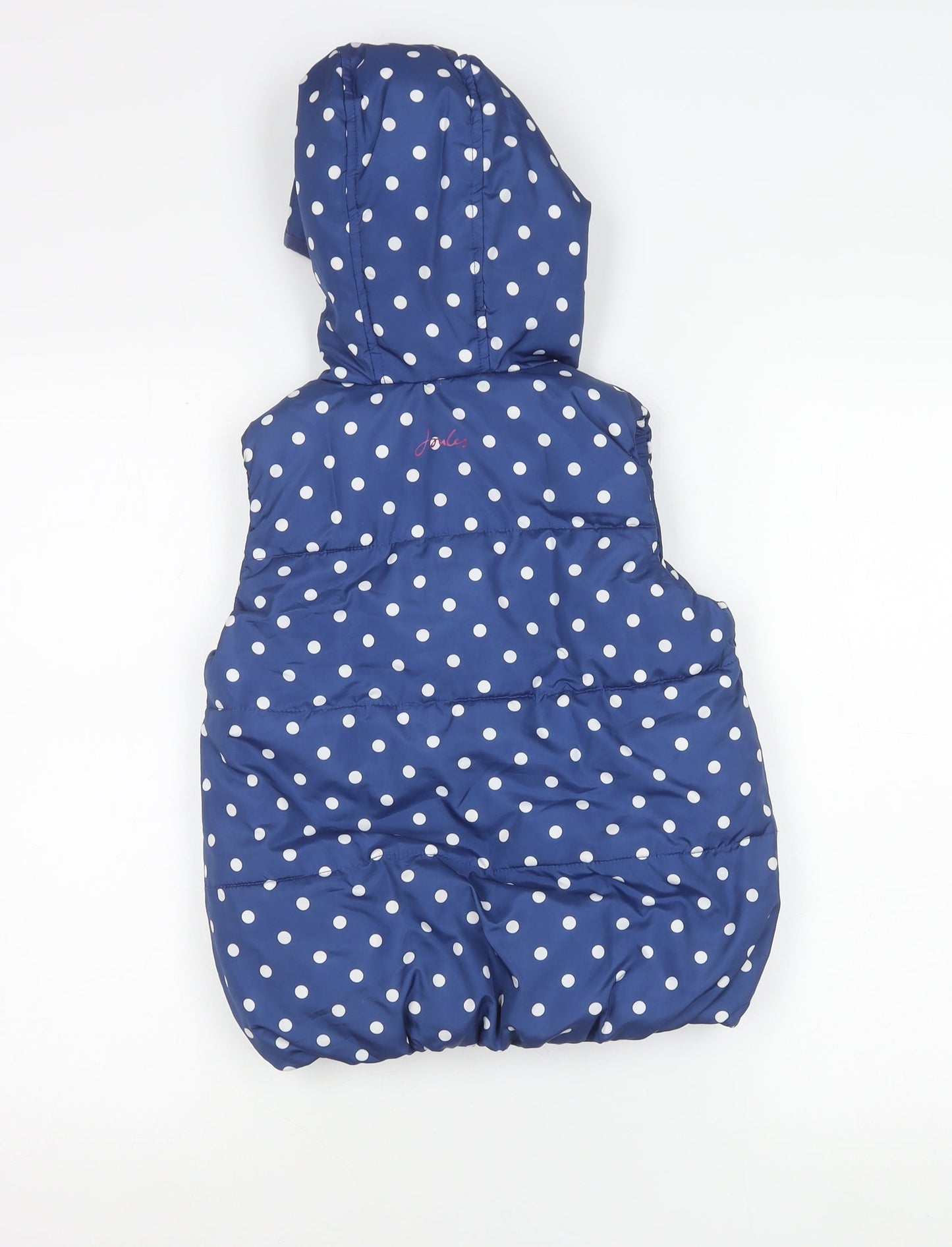 Joules Girls Blue Polka Dot Hooded Puffer Gilet Waistcoat 8 Years