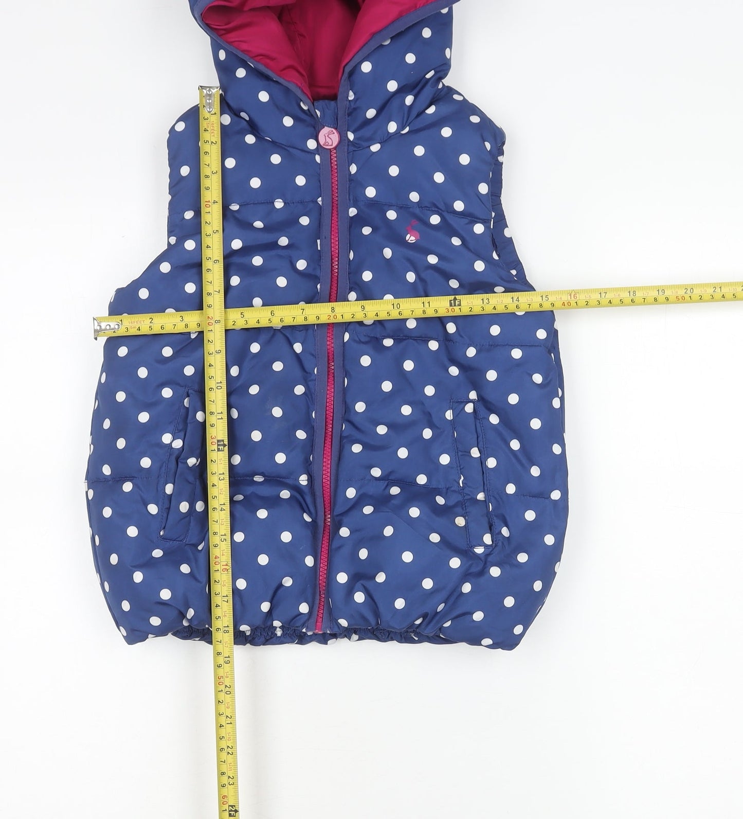 Joules Girls Blue Polka Dot Hooded Puffer Gilet Waistcoat 8 Years