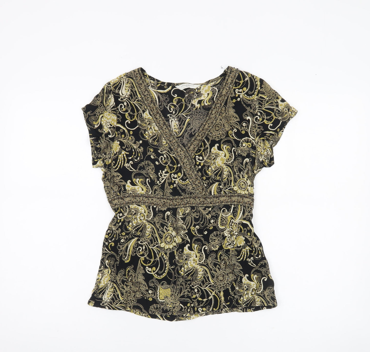 New Look Women’s Black Paisley Viscose Wrap Blouse UK 10