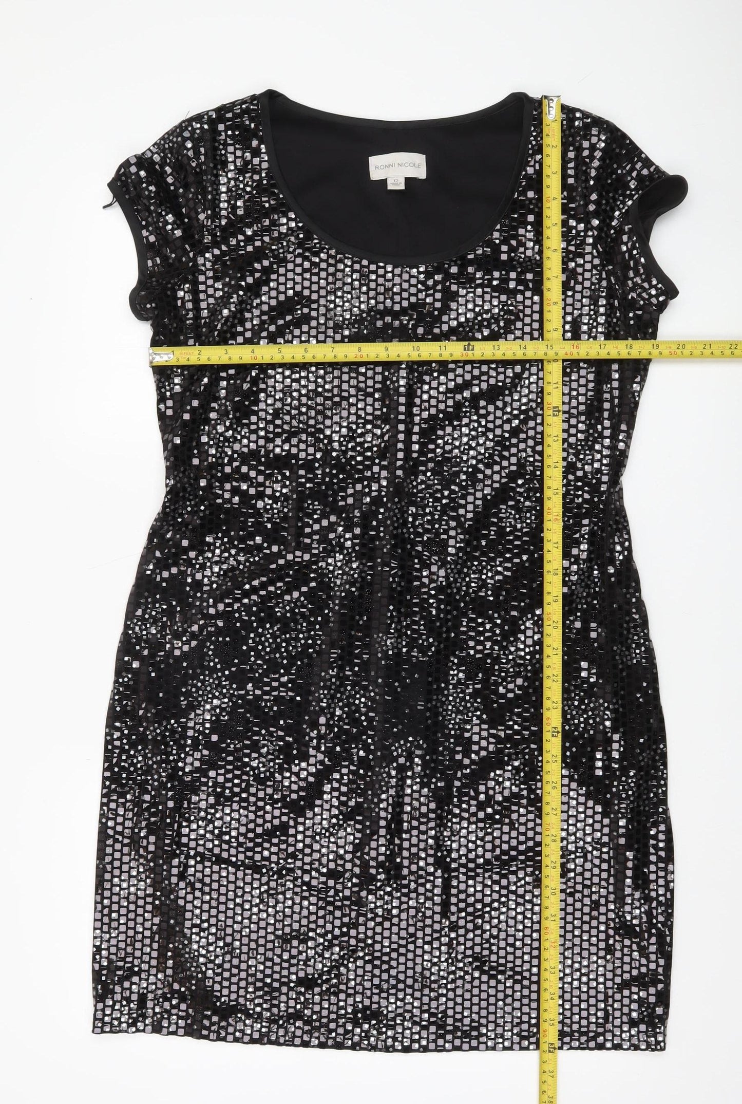 Ronni Nicole Women Black Sequin Sheath Party Dress Size 12