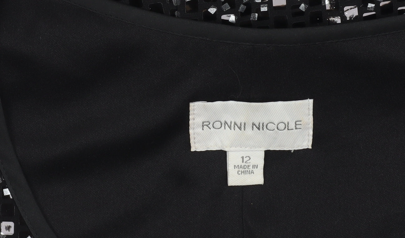 Ronni Nicole Women Black Sequin Sheath Party Dress Size 12