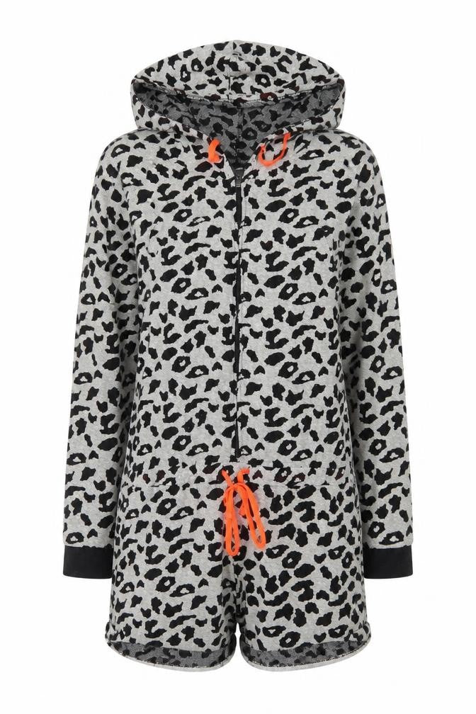 River Island Women’s Grey Animal Print Hooded Playsuit Size S