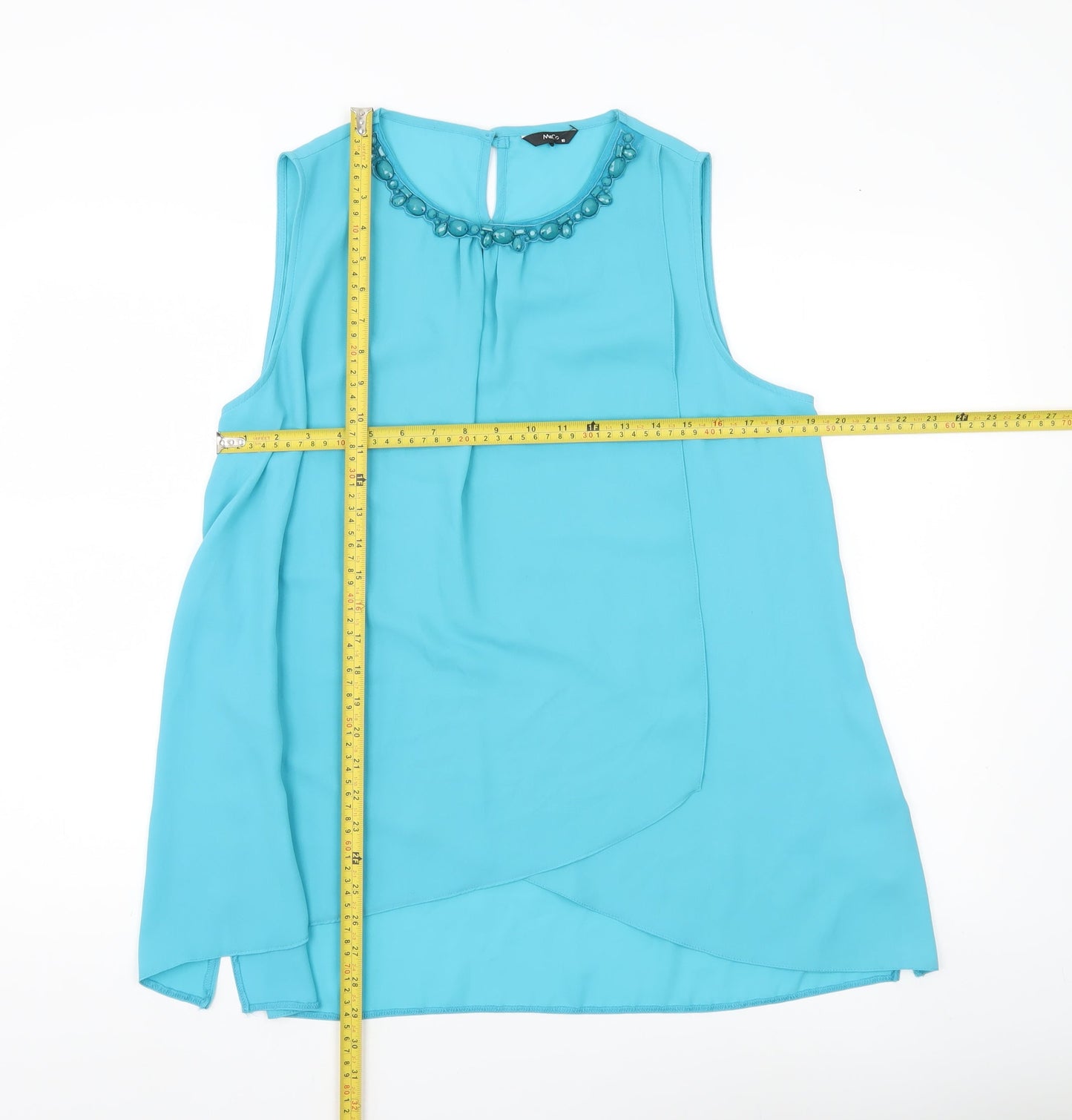 M&Co Women’s Blue Beaded Neckline Sleeveless Tunic Blouse Size 16