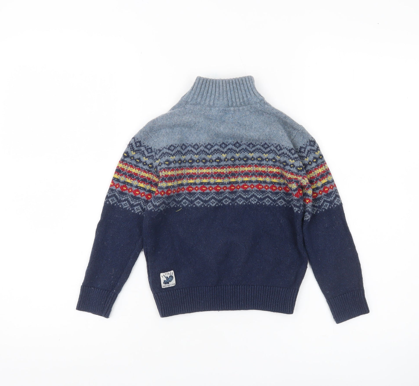 FatFace Boys Blue Fair Isle 1/4 Zip Jumper 5 Years Cotton Wool Blend