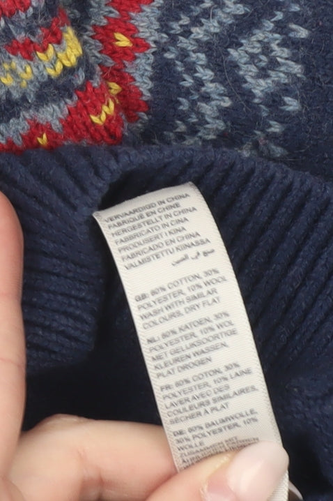 FatFace Boys Blue Fair Isle 1/4 Zip Jumper 5 Years Cotton Wool Blend