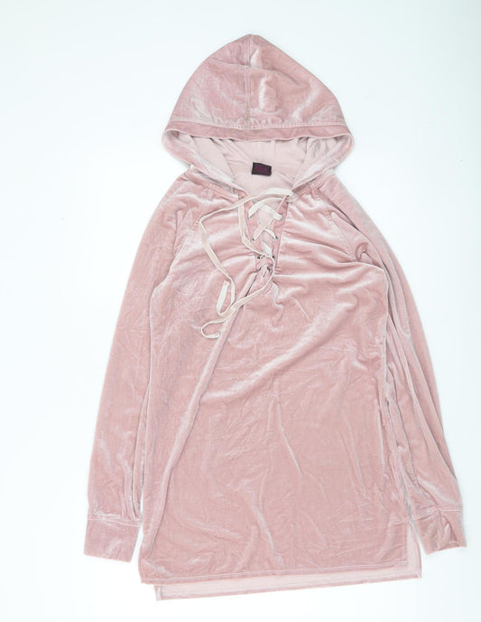 Material Girl Women’s Pink Velvet Lace Up Hoodie Tunic M
