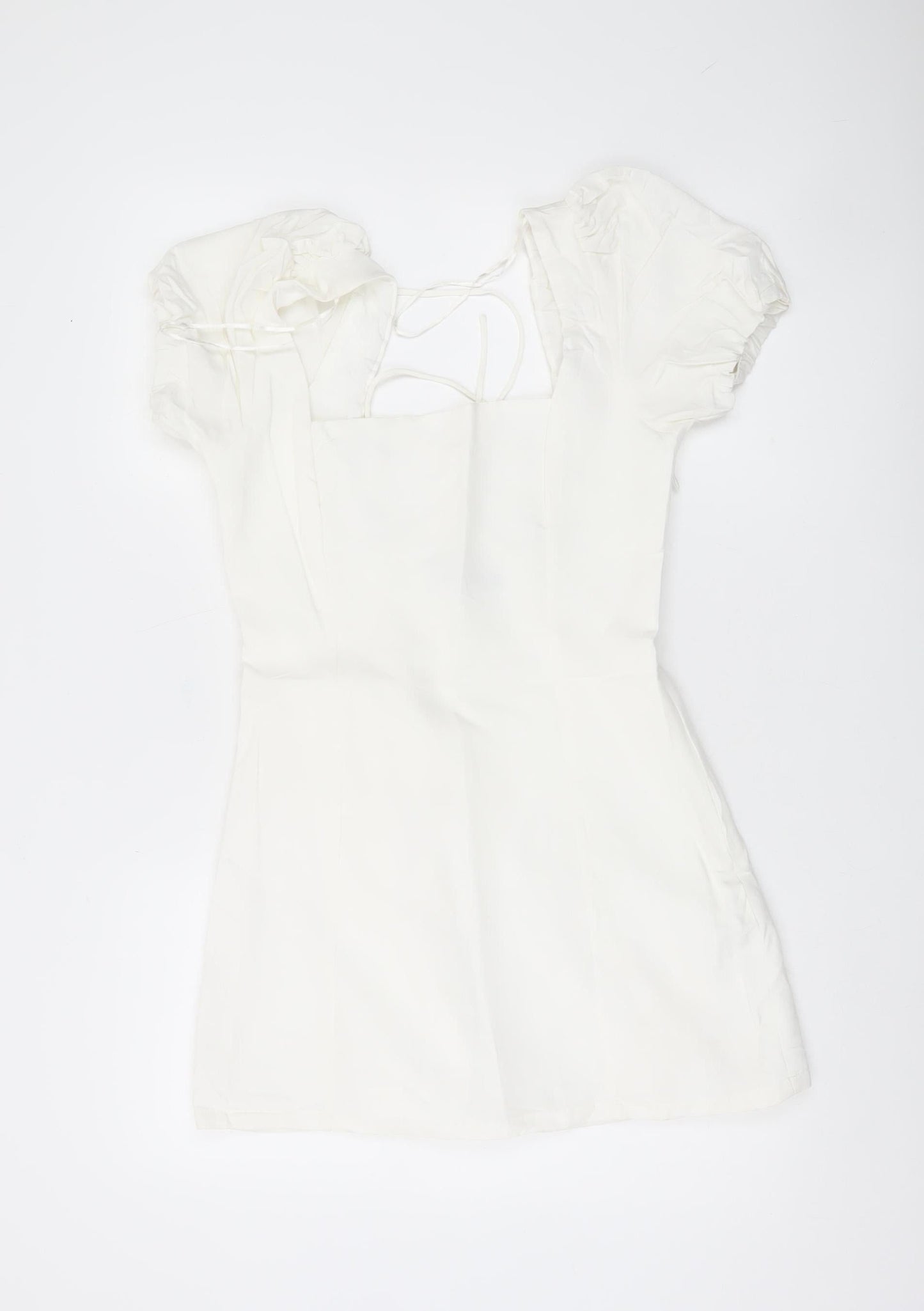 Zara Women White A-Line Short Dress Size 12 Puff Sleeve Lace Up
