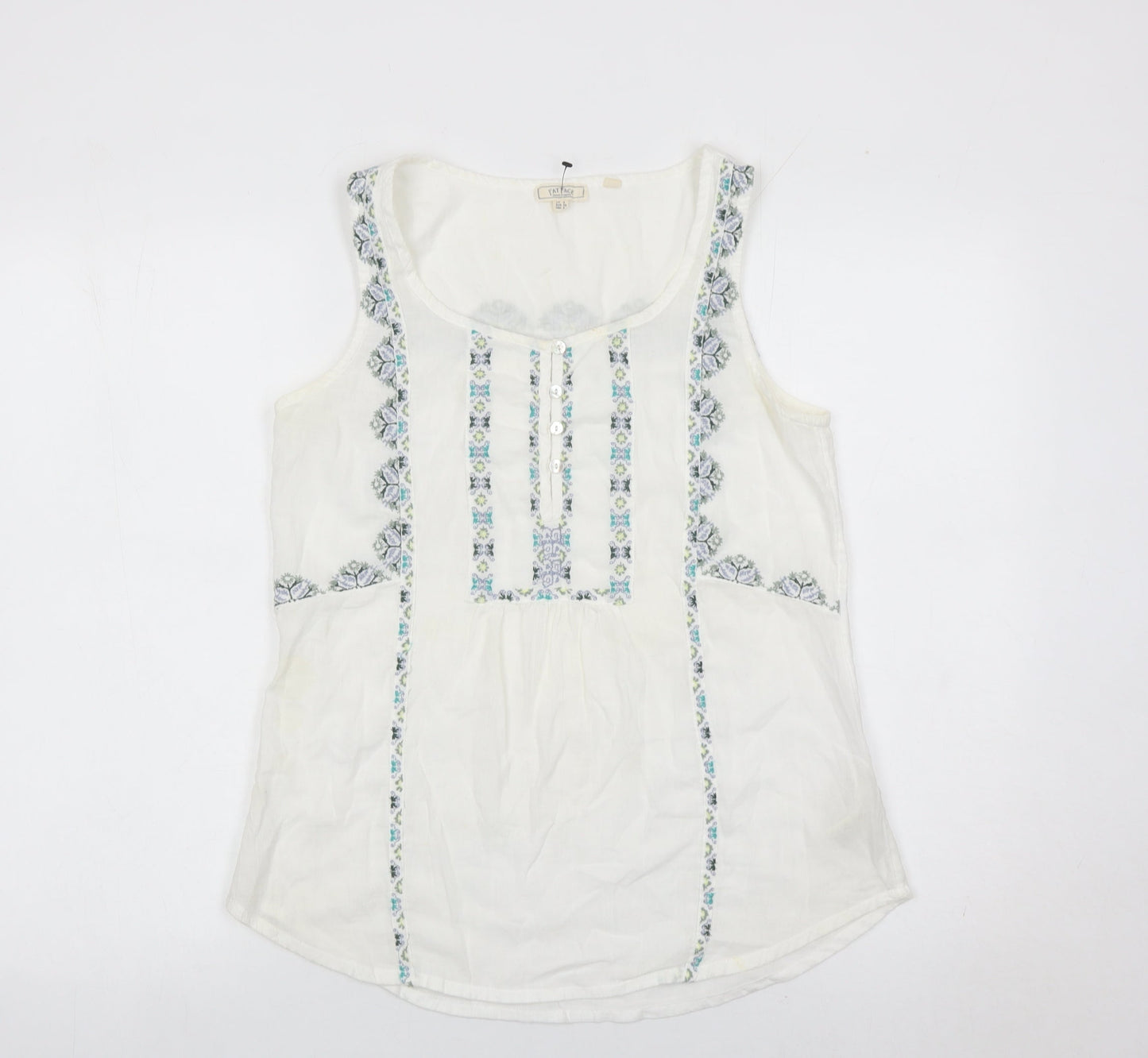 Fat Face Womens White Size 8 Embroidered Tunic Blouse Top