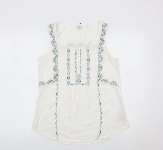 Fat Face Womens White Size 8 Embroidered Tunic Blouse Top