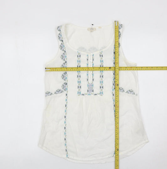 Fat Face Womens White Size 8 Embroidered Tunic Blouse Top