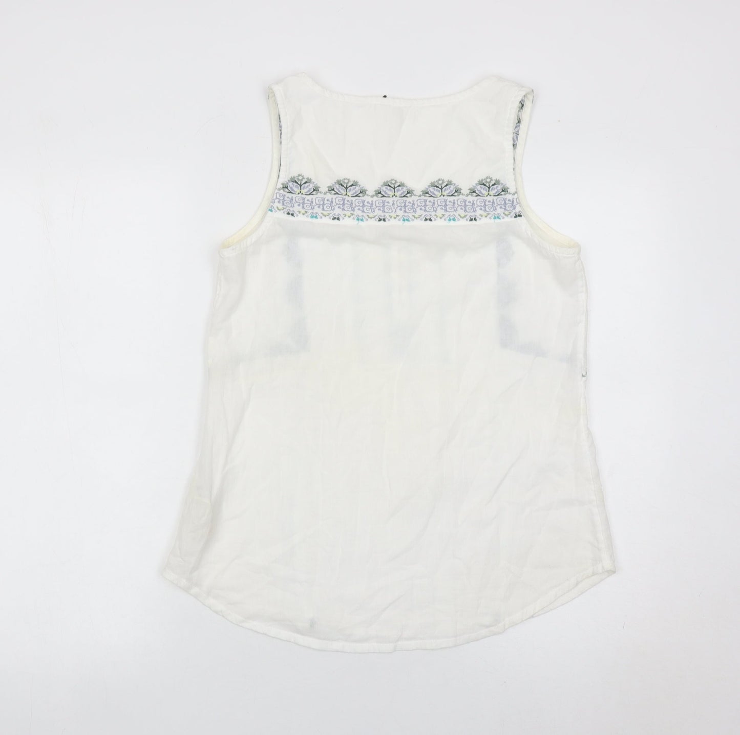 Fat Face Womens White Size 8 Embroidered Tunic Blouse Top