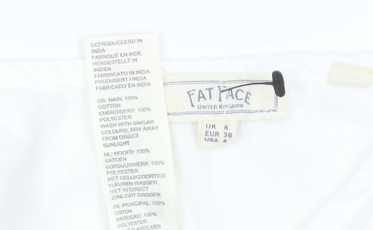Fat Face Womens White Size 8 Embroidered Tunic Blouse Top