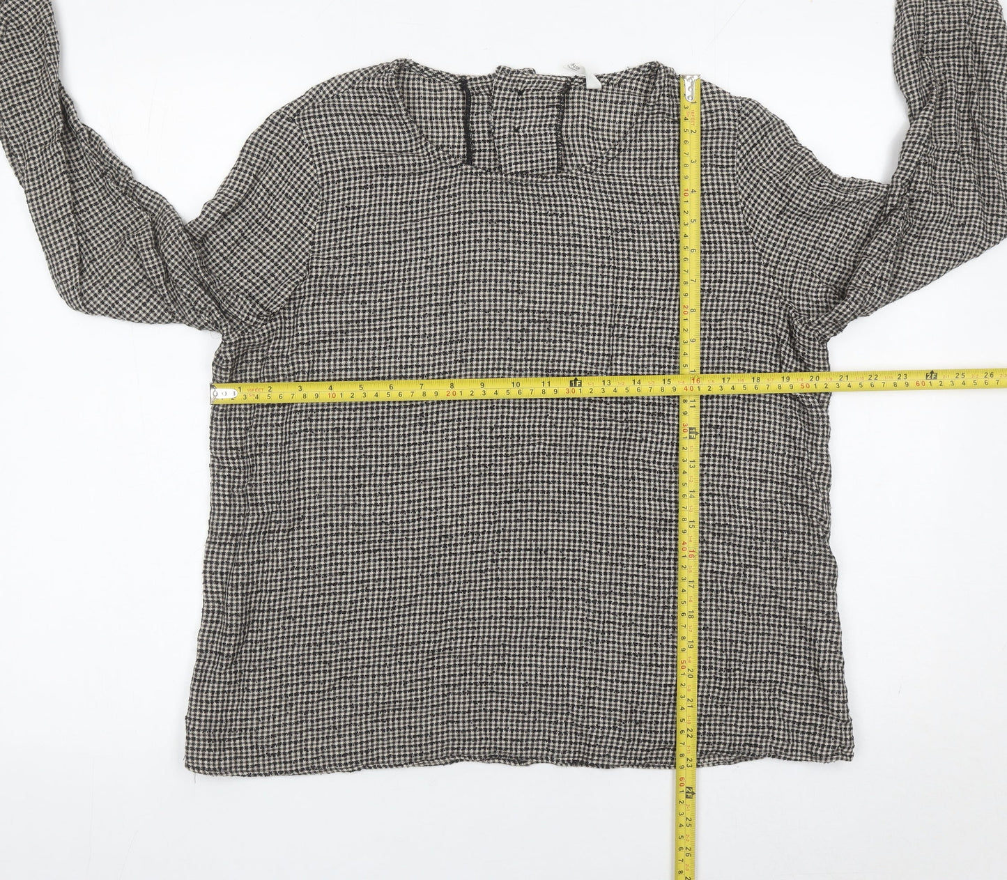 MNG Women’s Black Checked Cotton Tunic Blouse Size 12