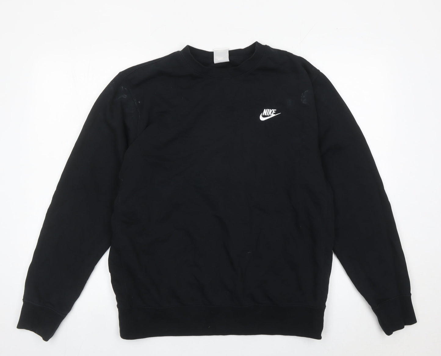 Nike Mens Black L Pullover Sweatshirt Crew Neck Logo Cotton Blend