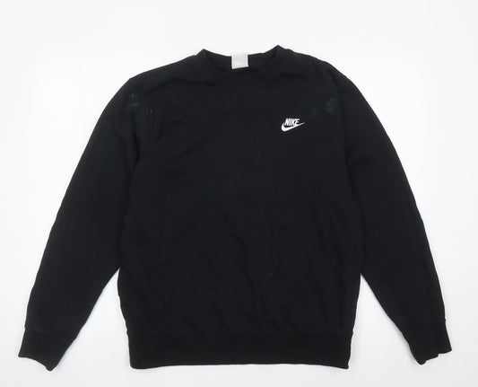 Nike Mens Black L Pullover Sweatshirt Crew Neck Logo Cotton Blend