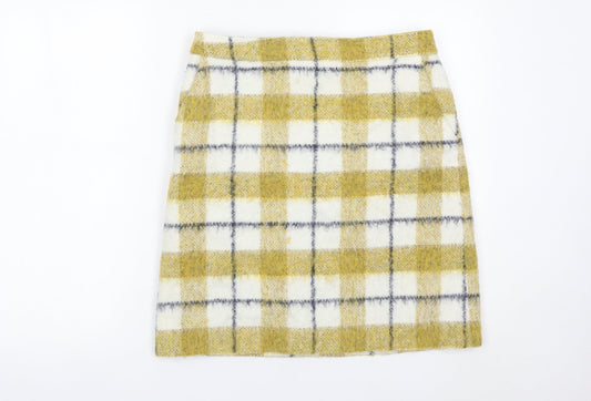 Boden Women Yellow Check Wool Blend Pencil Skirt Size 12 Knee Length