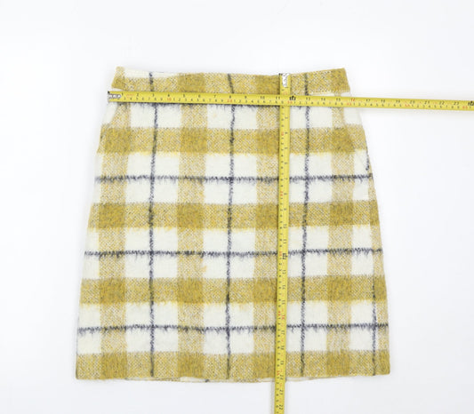 Boden Women Yellow Check Wool Blend Pencil Skirt Size 12 Knee Length