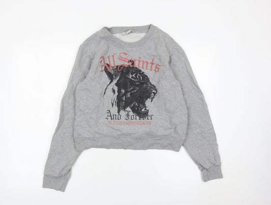 AllSaints Womens Grey Crew Neck Graphic Sweatshirt UK 10