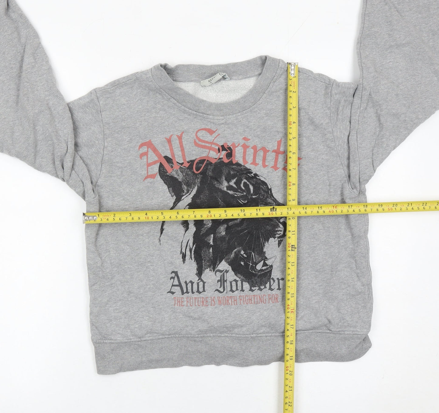 AllSaints Womens Grey Crew Neck Graphic Sweatshirt UK 10