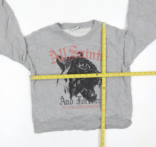 AllSaints Womens Grey Crew Neck Graphic Sweatshirt UK 10