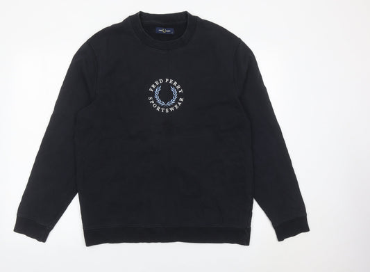 Fred Perry Men’s Black Cotton Sportswear Sweatshirt Size M Pullover
