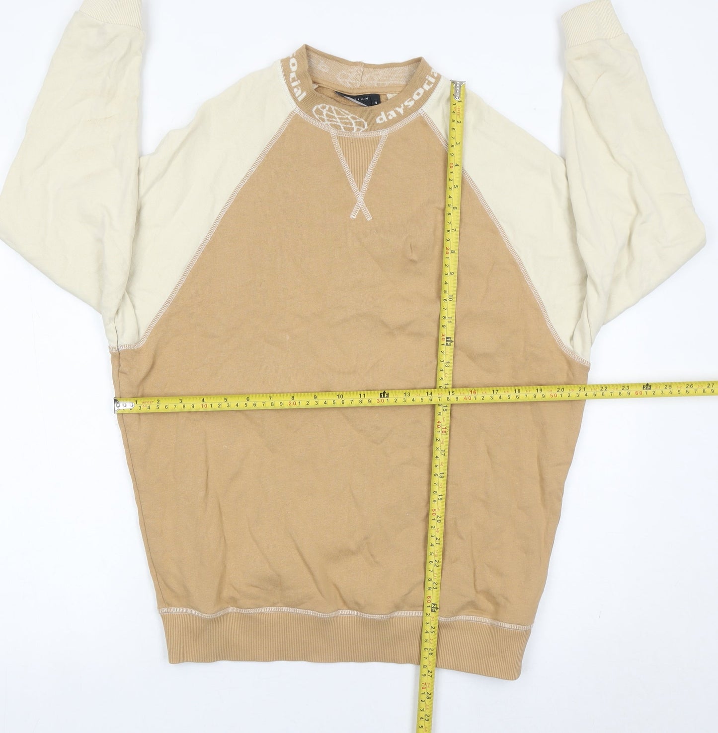 ASOS Men’s Beige Sweatshirt XS Crew Neck Long Sleeve Logo Accent