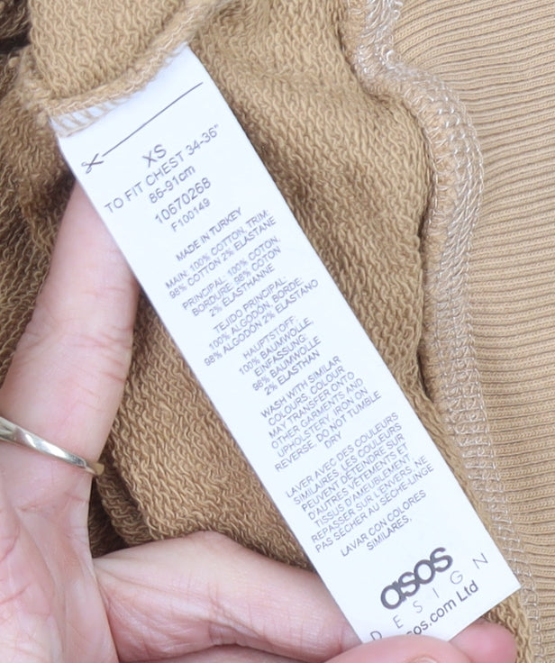 ASOS Men’s Beige Sweatshirt XS Crew Neck Long Sleeve Logo Accent