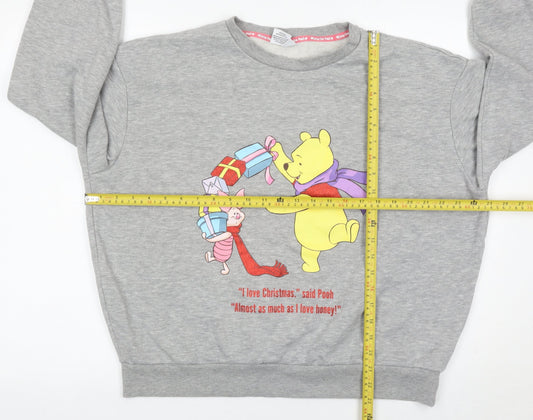 Disney Women Grey Winnie the Pooh L Pullover Sweatshirt Christmas Graphic