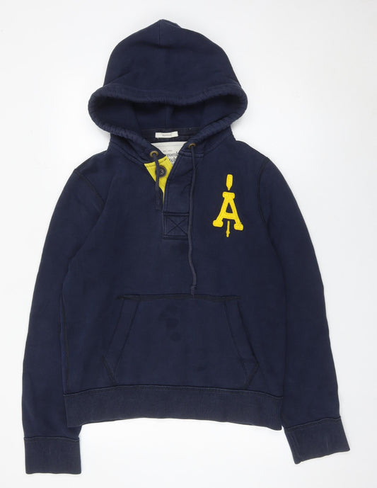 Abercrombie & Fitch Men's Blue Pullover Hoodie M Logo